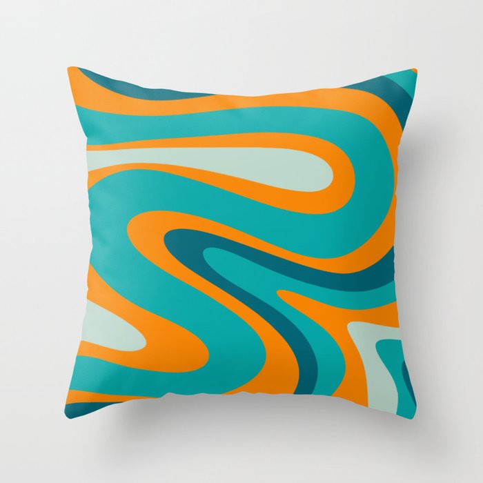 Retro Modern Swirls Abstract Turquoise Teal Orange Throw Pillow Gallery Image 6