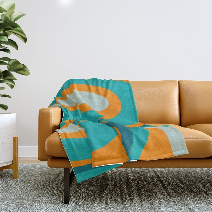Retro Modern Swirls Abstract Turquoise Teal Orange Throw Blanket Gallery Image 1