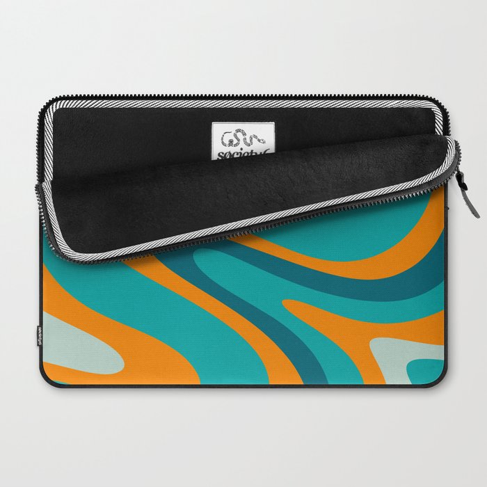 Retro Modern Swirls Abstract Turquoise Teal Orange Laptop Sleeve Gallery Image 2