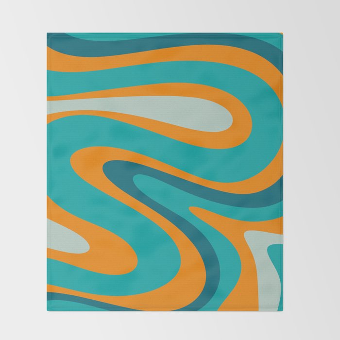 Retro Modern Swirls Abstract Turquoise Teal Orange Throw Blanket Gallery Image 2