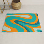 Retro Modern Swirls Abstract Turquoise Teal Orange Rug Gallery Image 1