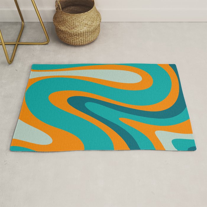 Retro Modern Swirls Abstract Turquoise Teal Orange Rug Gallery Image 1