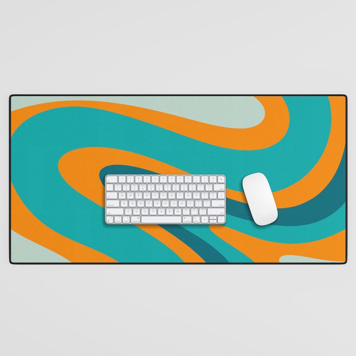 Retro Modern Swirls Abstract Turquoise Teal Orange Desk Mat Gallery Image 1
