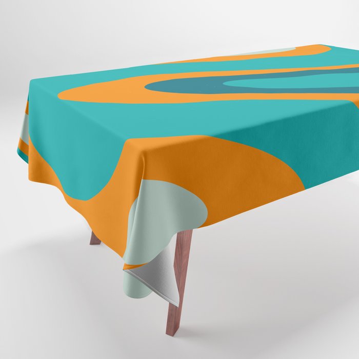 Retro Modern Swirls Abstract Turquoise Teal Orange Tablecloth Gallery Image 1