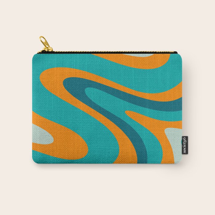 Retro Modern Swirls Abstract Turquoise Teal Orange Carry All Pouch Gallery Image 1