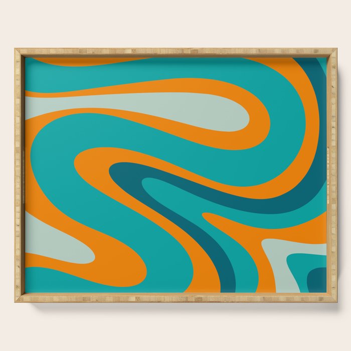 Retro Modern Swirls Abstract Turquoise Teal Orange Serving Tray Gallery Image 1