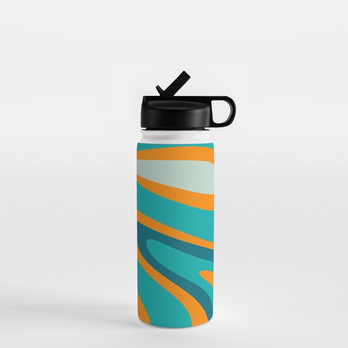 Retro Modern Swirls Abstract Turquoise Teal Orange Water Bottle Gallery Image 1