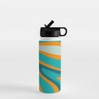 Retro Modern Swirls Abstract Turquoise Teal Orange Water Bottle Gallery Image 1