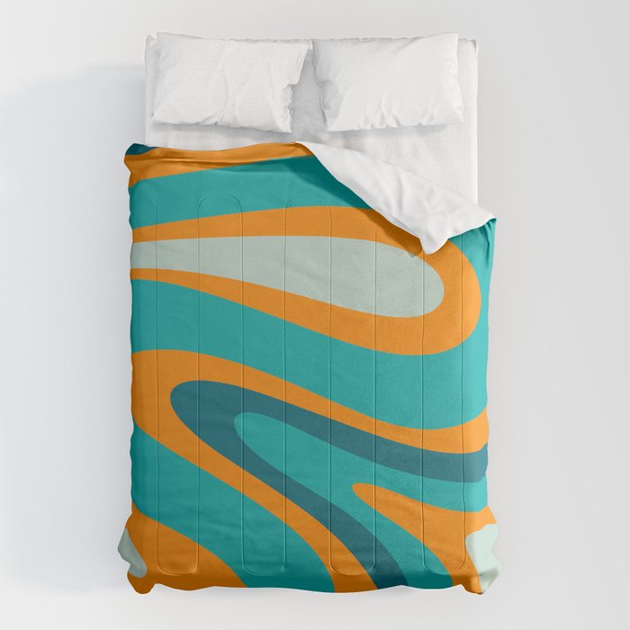 Retro Modern Swirls Abstract Turquoise Teal Orange Comforter Gallery Image 6