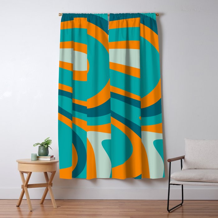 Retro Modern Swirls Abstract Turquoise Teal Orange Window Curtain Gallery Image 5