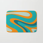 Retro Modern Swirls Abstract Turquoise Teal Orange Bath Mat Gallery Image 1