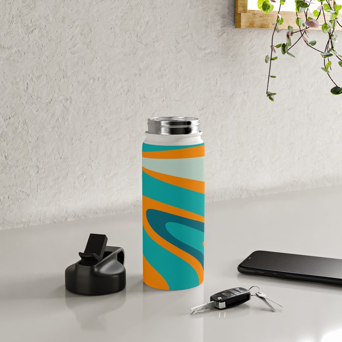 Retro Modern Swirls Abstract Turquoise Teal Orange Water Bottle Gallery Image 4