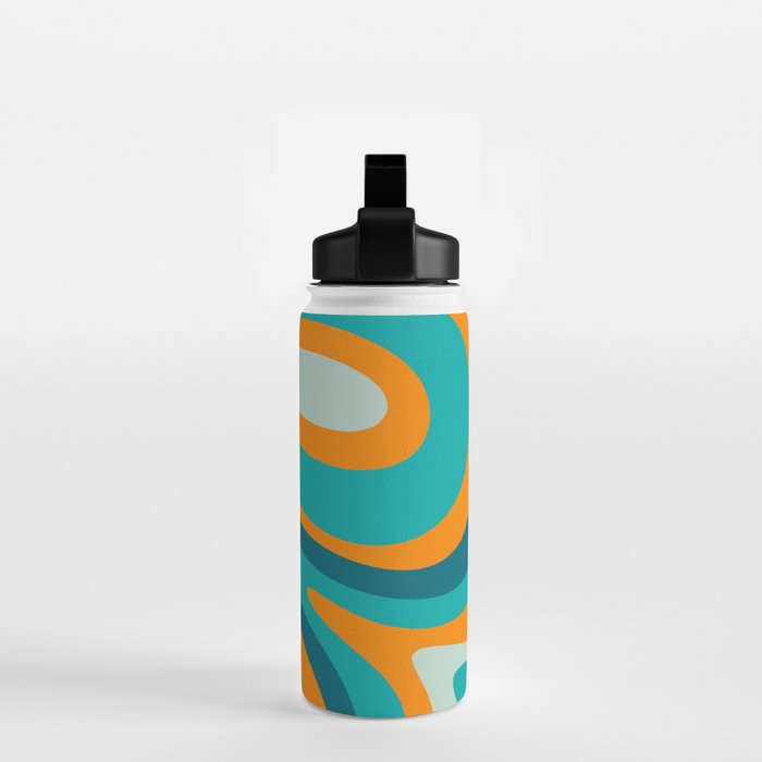 Retro Modern Swirls Abstract Turquoise Teal Orange Water Bottle Gallery Image 2