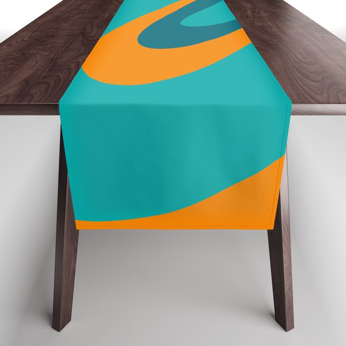 Retro Modern Swirls Abstract Turquoise Teal Orange Table Runner Gallery Image 1