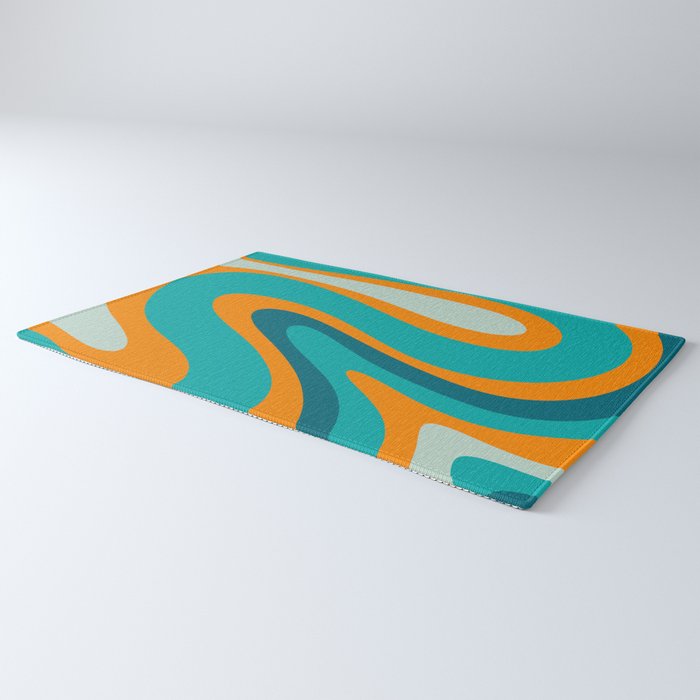 Retro Modern Swirls Abstract Turquoise Teal Orange Rug Gallery Image 3