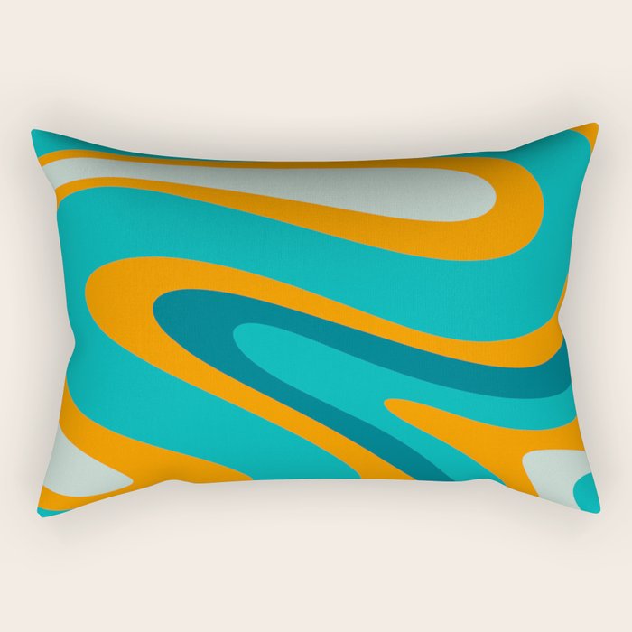Retro Modern Swirls Abstract Turquoise Teal Orange Rectangular Pillow Gallery Image 2