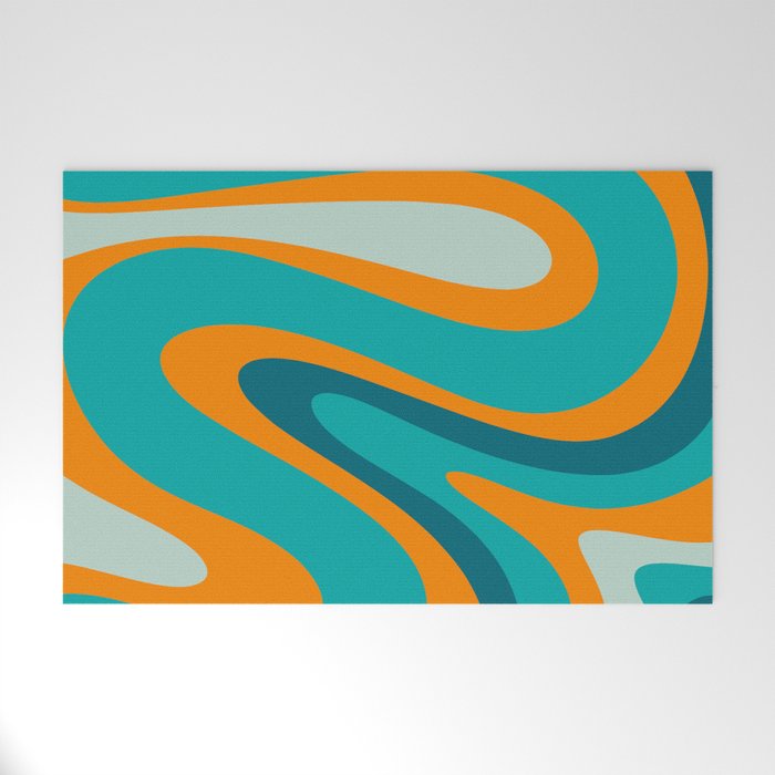 Retro Modern Swirls Abstract Turquoise Teal Orange Welcome Mat Gallery Image 1