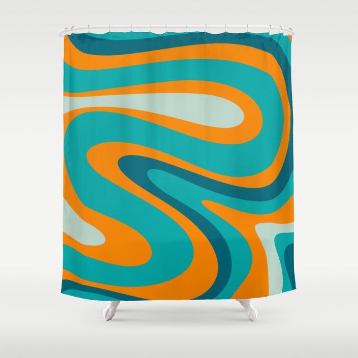 Retro Modern Swirls Abstract Turquoise Teal Orange Shower Curtain Gallery Image 1