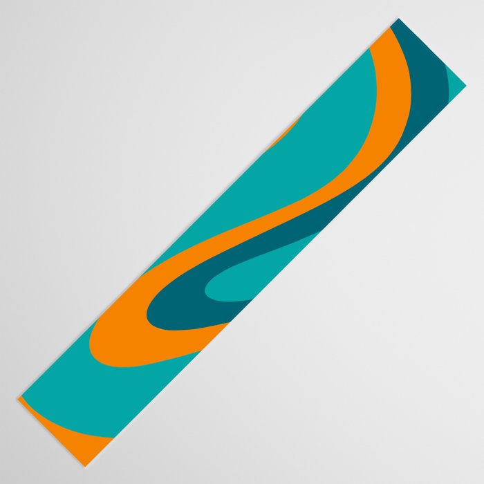 Retro Modern Swirls Abstract Turquoise Teal Orange Table Runner Gallery Image 3