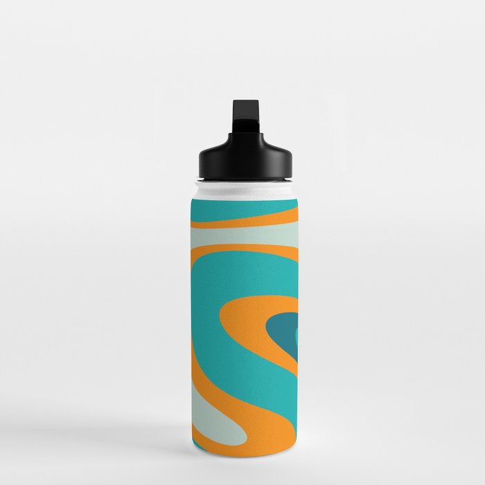 Retro Modern Swirls Abstract Turquoise Teal Orange Water Bottle Gallery Image 3
