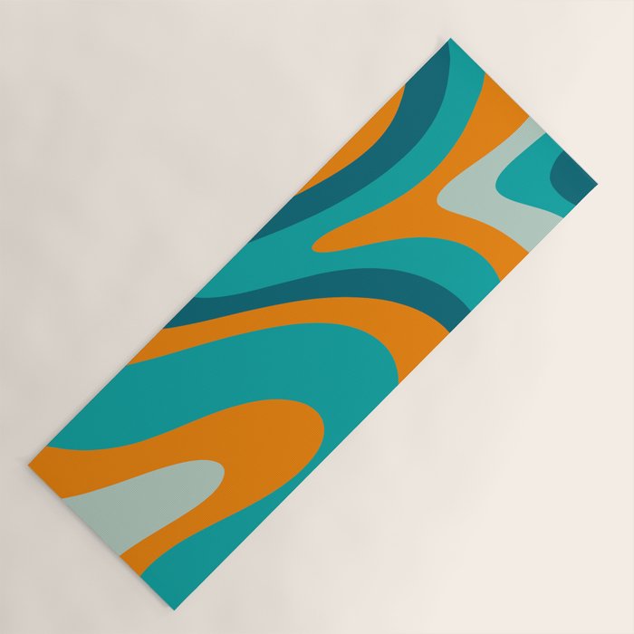 Retro Modern Swirls Abstract Turquoise Teal Orange Yoga Mat Gallery Image 1