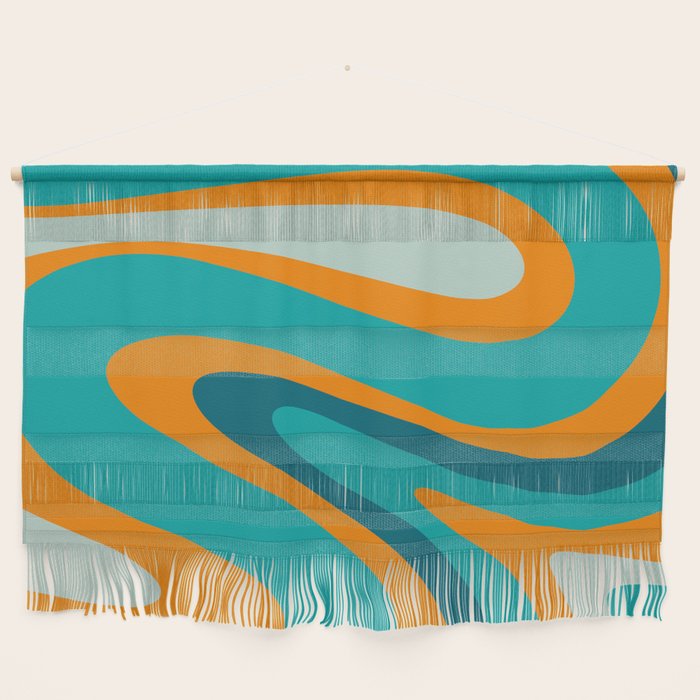 Retro Modern Swirls Abstract Turquoise Teal Orange Wall Hanging Gallery Image 1