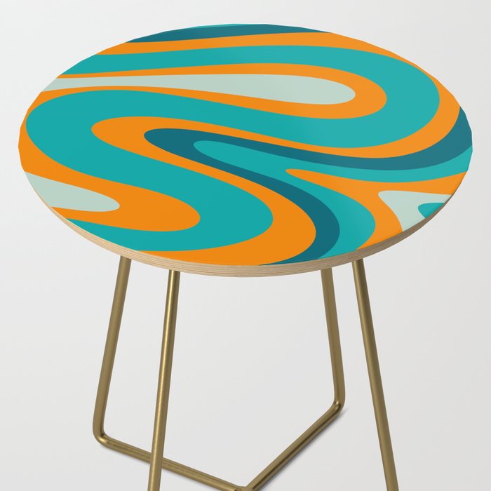 Retro Modern Swirls Abstract Turquoise Teal Orange Side Table Gallery Image 2