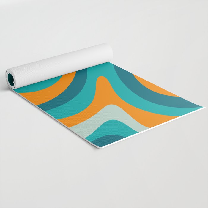 Retro Modern Swirls Abstract Turquoise Teal Orange Yoga Mat Gallery Image 2