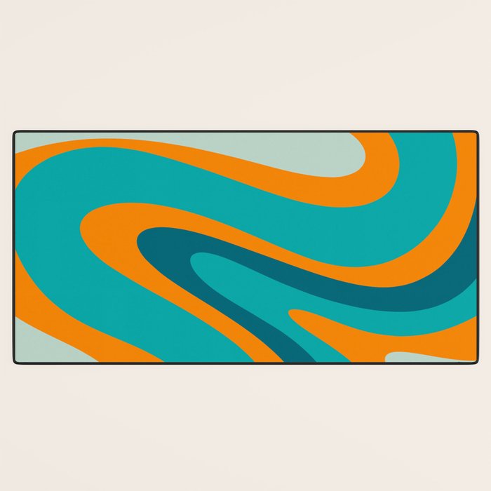 Retro Modern Swirls Abstract Turquoise Teal Orange Desk Mat Gallery Image 3