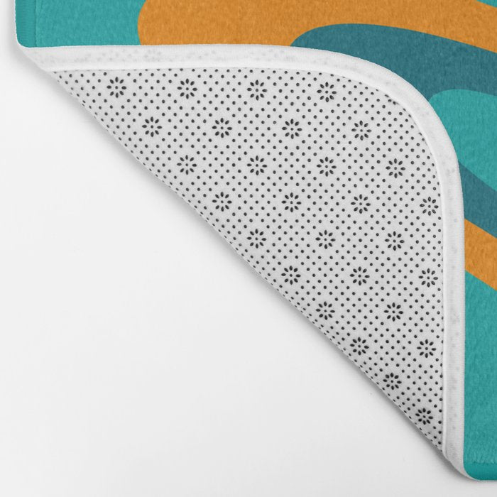 Retro Modern Swirls Abstract Turquoise Teal Orange Bath Mat Gallery Image 2
