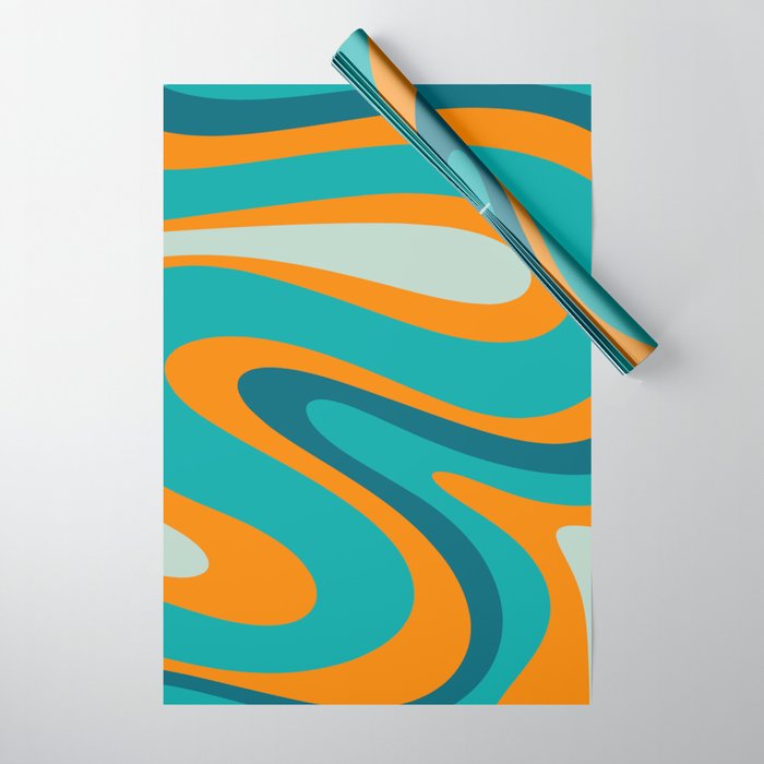 Retro Modern Swirls Abstract Turquoise Teal Orange Wrapping Paper Gallery Image 1