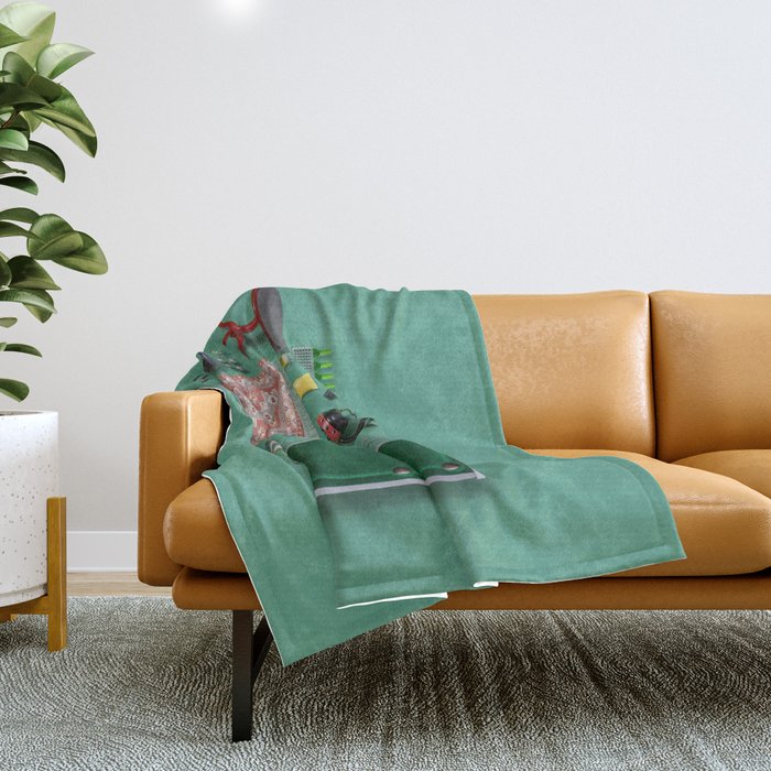 Dollhouse inventory / dark green Throw Blanket Gallery Image 1