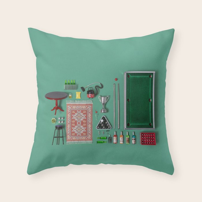 Dollhouse inventory / dark green Throw Pillow Gallery Image 6