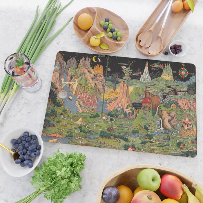 The land of make believe. Published by Jaro Hess 1930 Cornucopia of Fairy Tales Detailed Labeled Map Fun Magical Fantasy Art Cutting Board Gallery Image 2