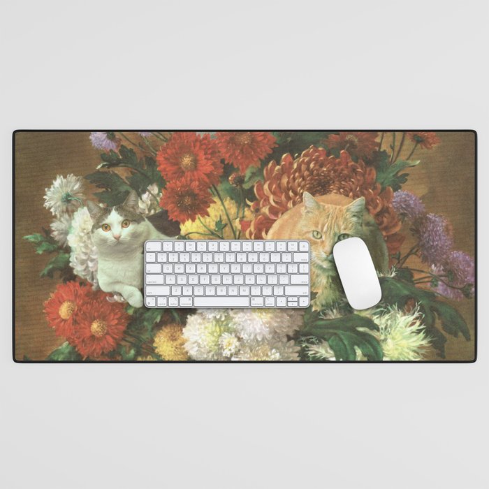 Flower Cats - Botanical cat arrangement Desk Mat Gallery Image 1