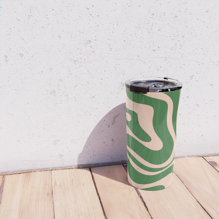 Retro Liquid Candy Swirl Abstract Pattern in Green and Blush Pink  Travel Mug Gallery Image 4