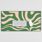 Retro Liquid Candy Swirl Abstract Pattern in Green and Blush Pink  Desk Mat Gallery Image 1