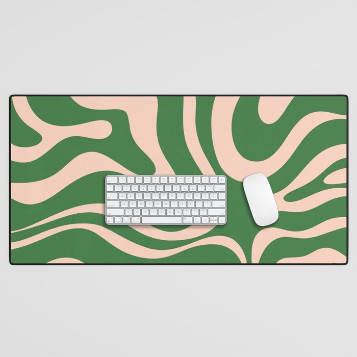 Retro Liquid Candy Swirl Abstract Pattern in Green and Blush Pink  Desk Mat Gallery Image 1