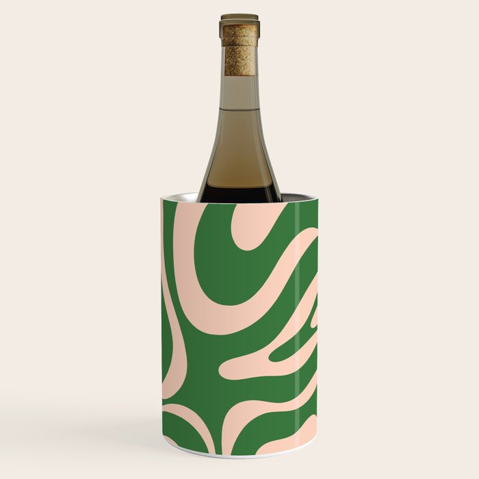 Retro Liquid Candy Swirl Abstract Pattern in Green and Blush Pink  Wine Chiller Gallery Image 3