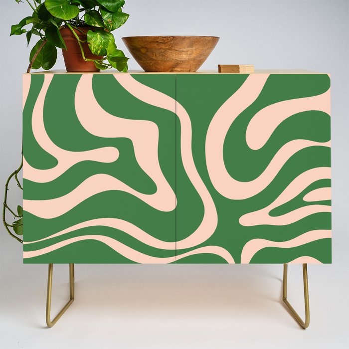 Retro Liquid Candy Swirl Abstract Pattern in Green and Blush Pink  Credenza Gallery Image 1