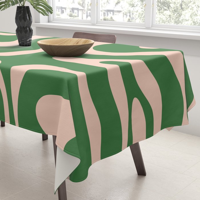 Retro Liquid Candy Swirl Abstract Pattern in Green and Blush Pink  Tablecloth Gallery Image 3