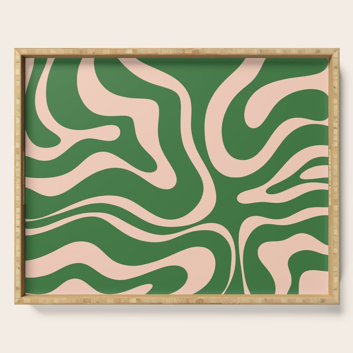 Retro Liquid Candy Swirl Abstract Pattern in Green and Blush Pink  Serving Tray Gallery Image 1