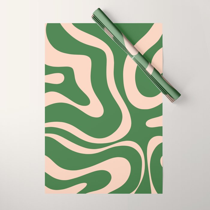 Retro Liquid Candy Swirl Abstract Pattern in Green and Blush Pink  Wrapping Paper Gallery Image 1