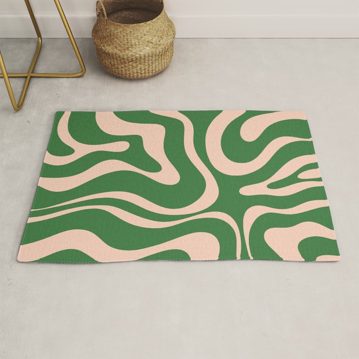 Retro Liquid Candy Swirl Abstract Pattern in Green and Blush Pink  Rug Gallery Image 1