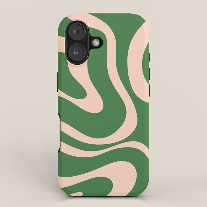 Retro Liquid Candy Swirl Abstract Pattern in Green and Blush Pink  iPhone Case Gallery Image 1