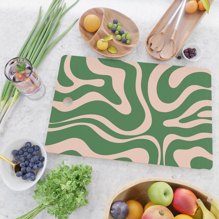 Retro Liquid Candy Swirl Abstract Pattern in Green and Blush Pink  Cutting Board Gallery Image 2