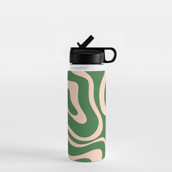 Retro Liquid Candy Swirl Abstract Pattern in Green and Blush Pink  Water Bottle Gallery Image 1