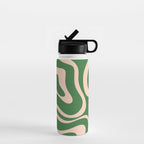 Retro Liquid Candy Swirl Abstract Pattern in Green and Blush Pink  Water Bottle Gallery Image 1