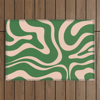 Retro Liquid Candy Swirl Abstract Pattern in Green and Blush Pink  Outdoor Rug Gallery Image 1