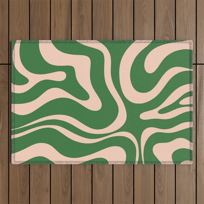 Retro Liquid Candy Swirl Abstract Pattern in Green and Blush Pink  Outdoor Rug Gallery Image 1